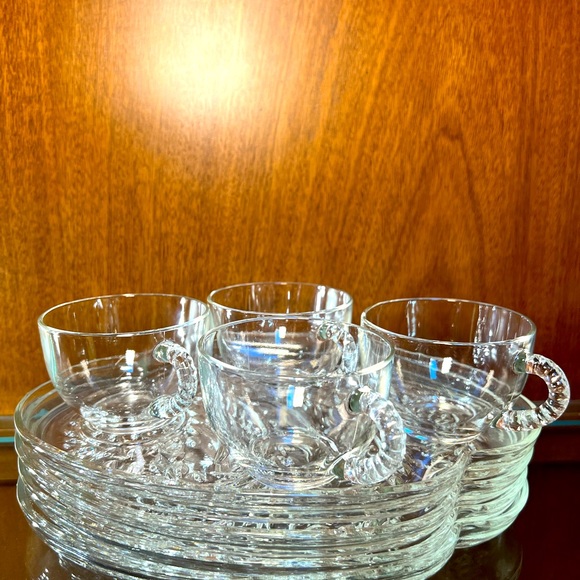 Vintage FEDERAL GLASS Luncheon Set of 4 Platters & Cups 10”x8” EXCELLENT! - Picture 4 of 7